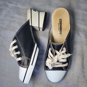 RARE‎ 90s vtg Converse All Star Black White Canvas Mule Wedge Heels Women  5.5
